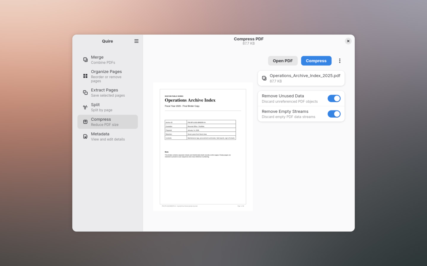 Compress and edit metadata